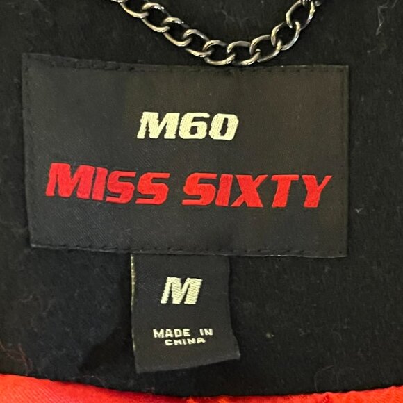 Miss Sixty Black Wool Blend Double Breasted Pea Coat with a red lining Medium - Picture 8 of 8